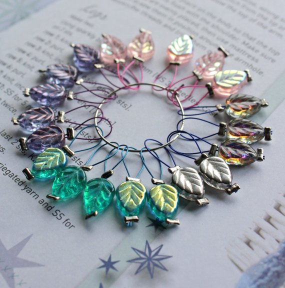 Picture of leaf shaped stitch markers