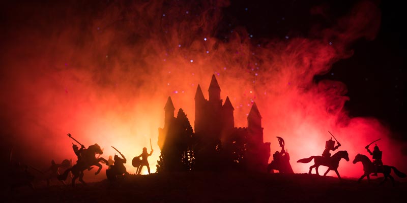 Medieval battle in silhouette